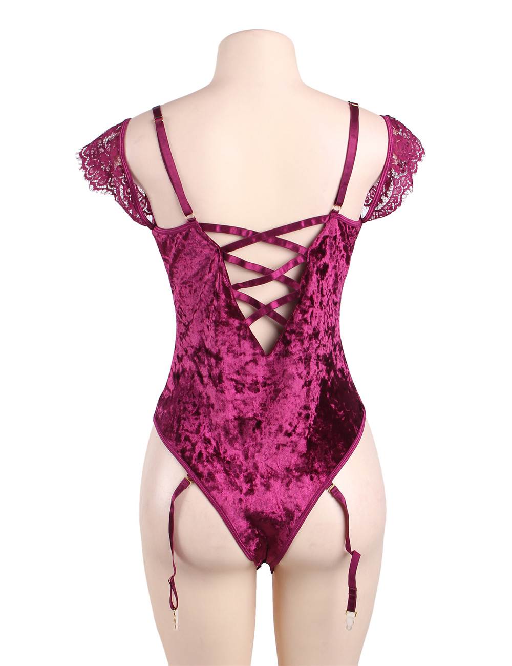 Sheer Lace Off Shoulder Velvet Teddy