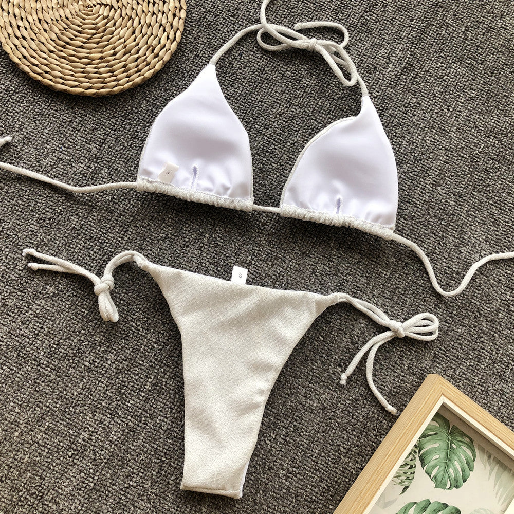 Bikini Flashing Fabric Ladies Swimsuit Solid Color Split Bikini