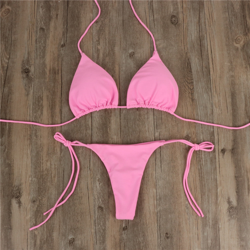 New Bikini Solid Color Swimsuit Women With Chest Pad Bikini Swimwear