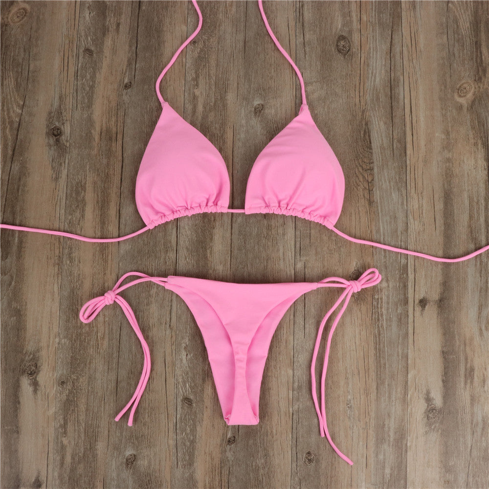 New Bikini Solid Color Swimsuit Women With Chest Pad Bikini Swimwear