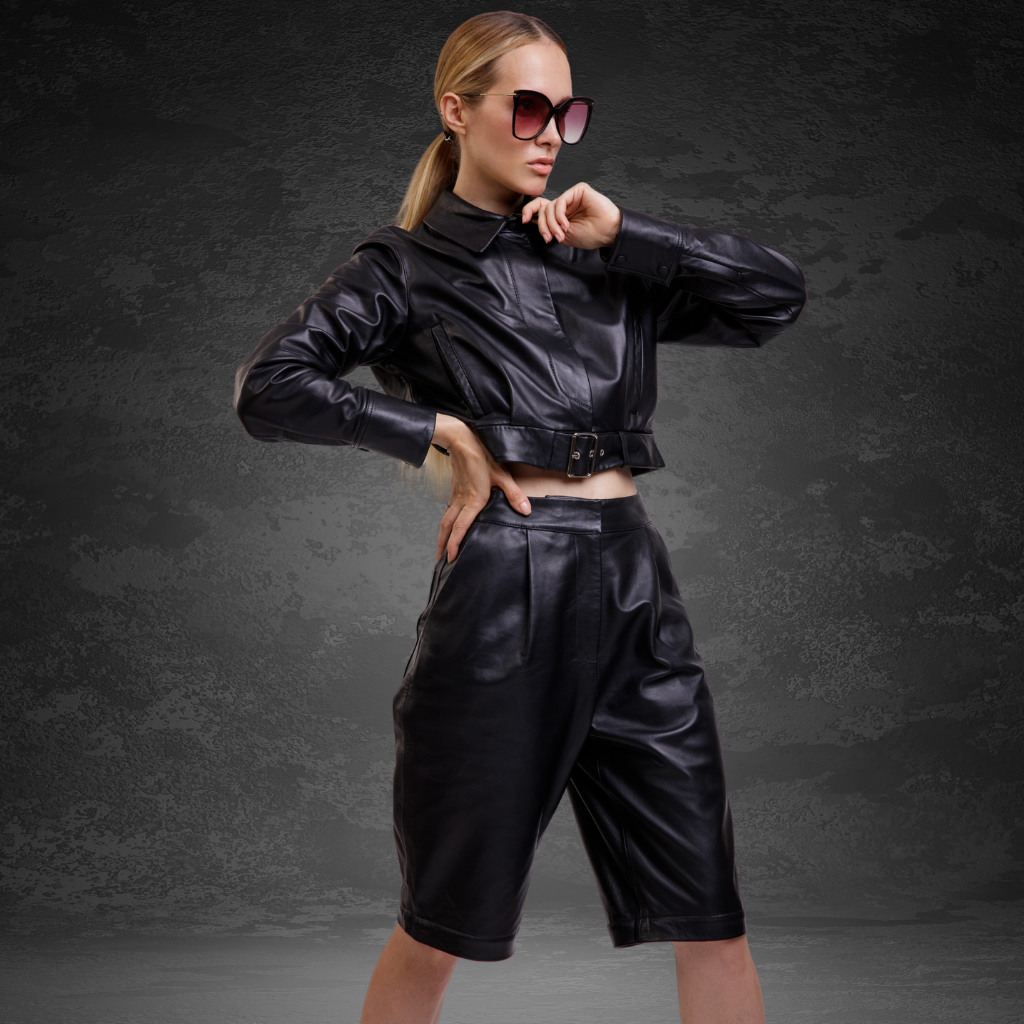Leather Midi Shorts as pants with bottom removed | KC Leather Signature Range - Sally