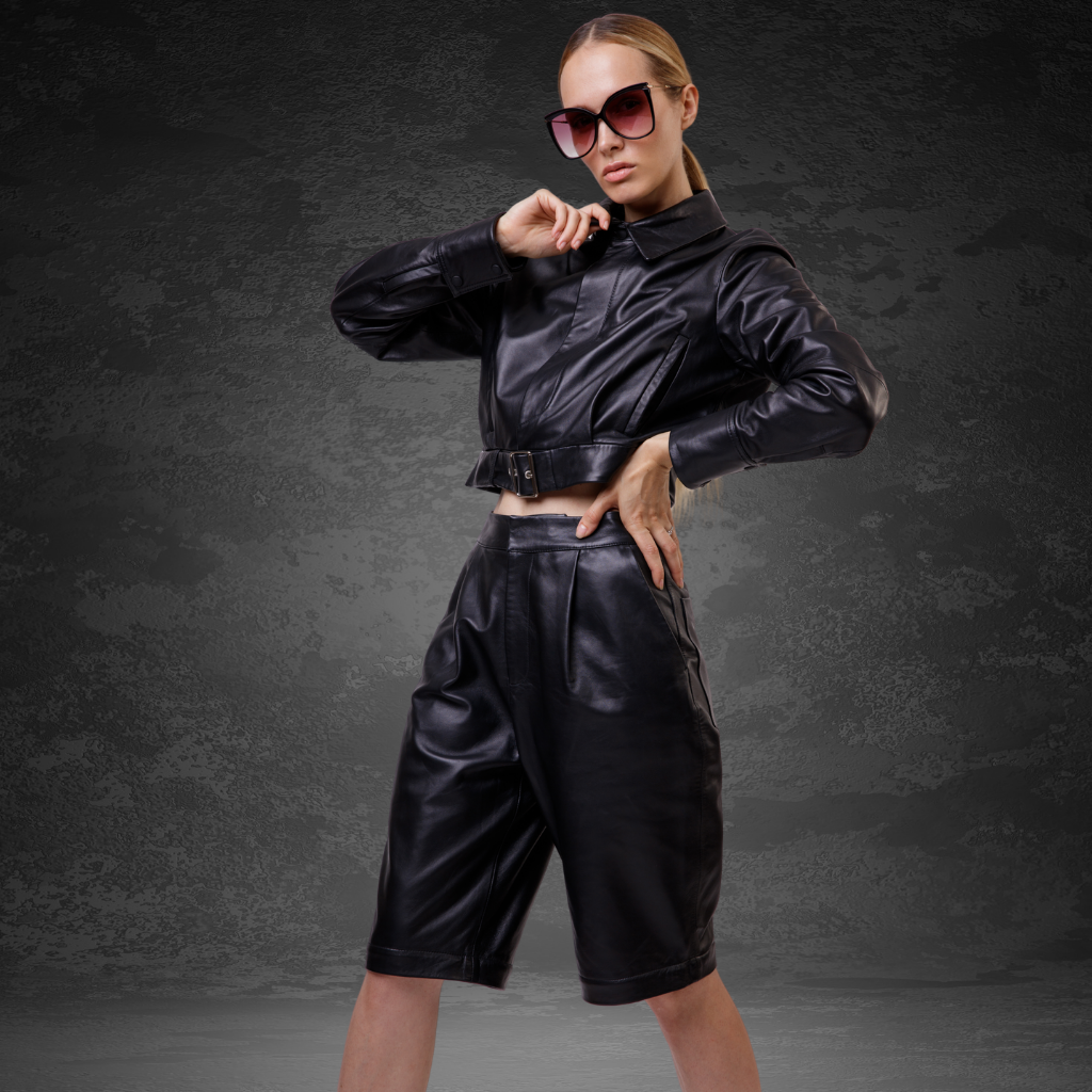Leather Midi Shorts as pants with bottom removed | KC Leather Signature Range - Sally