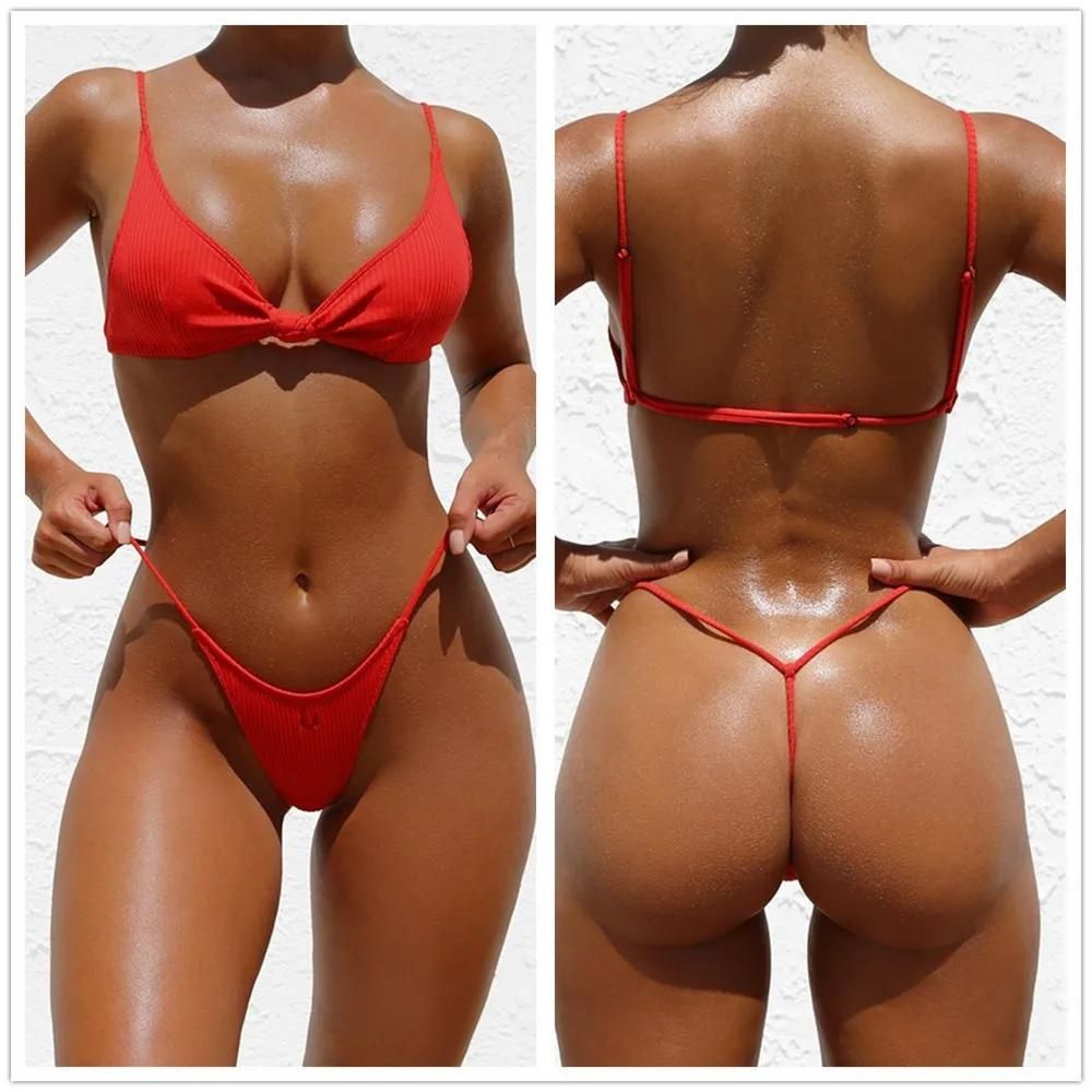 Brazilian high cut thong bikini String Bottom push up top. - KC Leather Co.