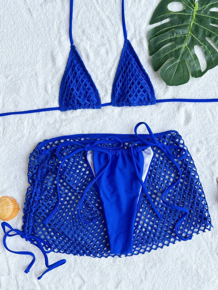 Sexy bikini three piece set solid color bikini bikini bikini mesh swimsuit