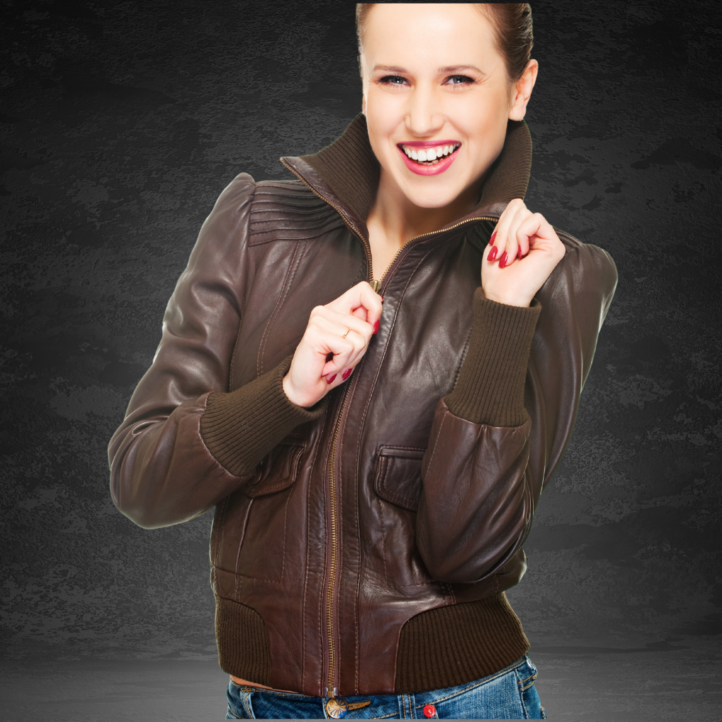 Women's Leather Bomber Jacket | KC Leather Signature Range - Andrea - KC  Leather Co.