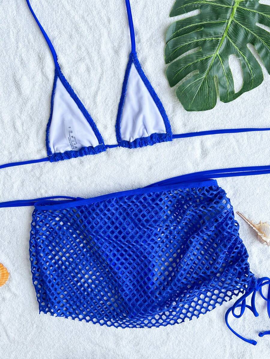 Sexy bikini three piece set solid color bikini bikini bikini mesh swimsuit