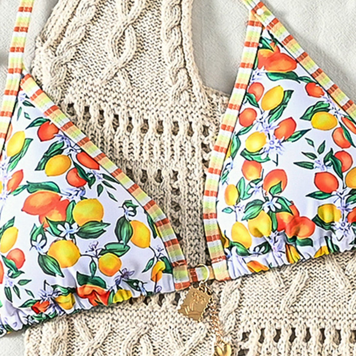 Women's Fruit Print Tie-Strap Sexy Bikini Two-Piece Swimsuit