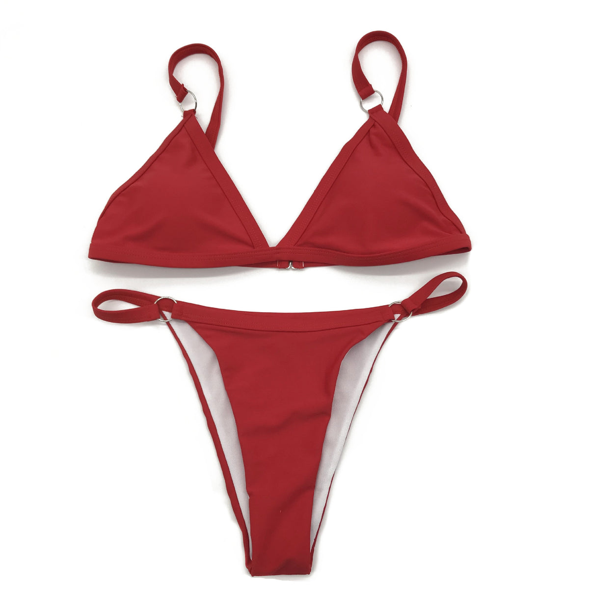 Solid Color Triangle Bikini Separated Swimsuit for Women with Metal Accessories