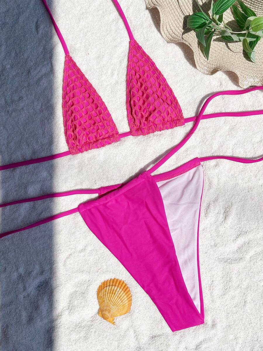 Sexy bikini three piece set solid color bikini bikini bikini mesh swimsuit