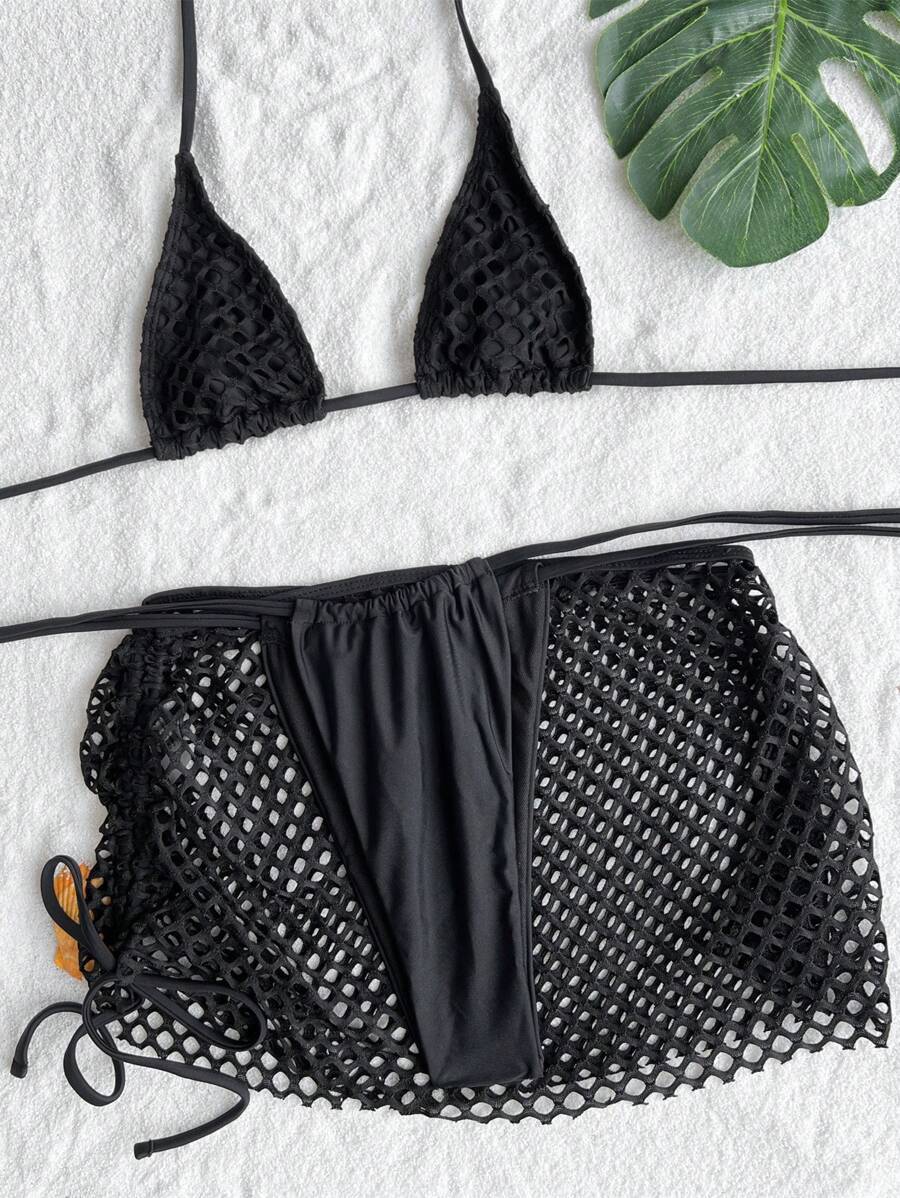 Sexy bikini three piece set solid color bikini bikini bikini mesh swimsuit