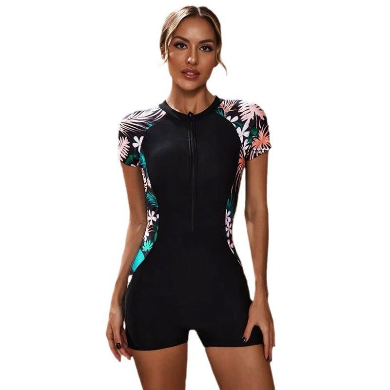 One-Piece Round Neck Zipper Surfing Suit Women's Bikini Bottoms