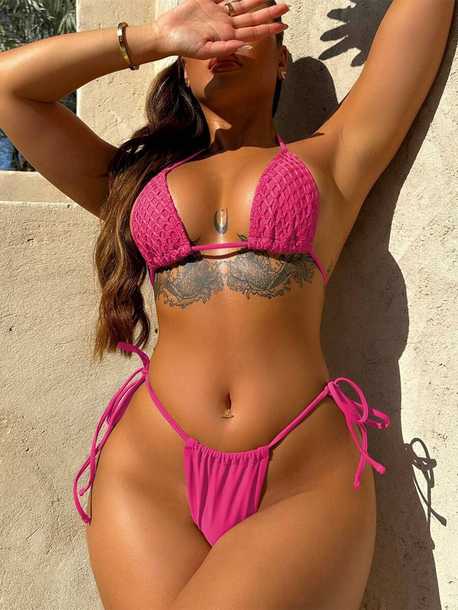 Sexy bikini three piece set solid color bikini bikini bikini mesh swimsuit
