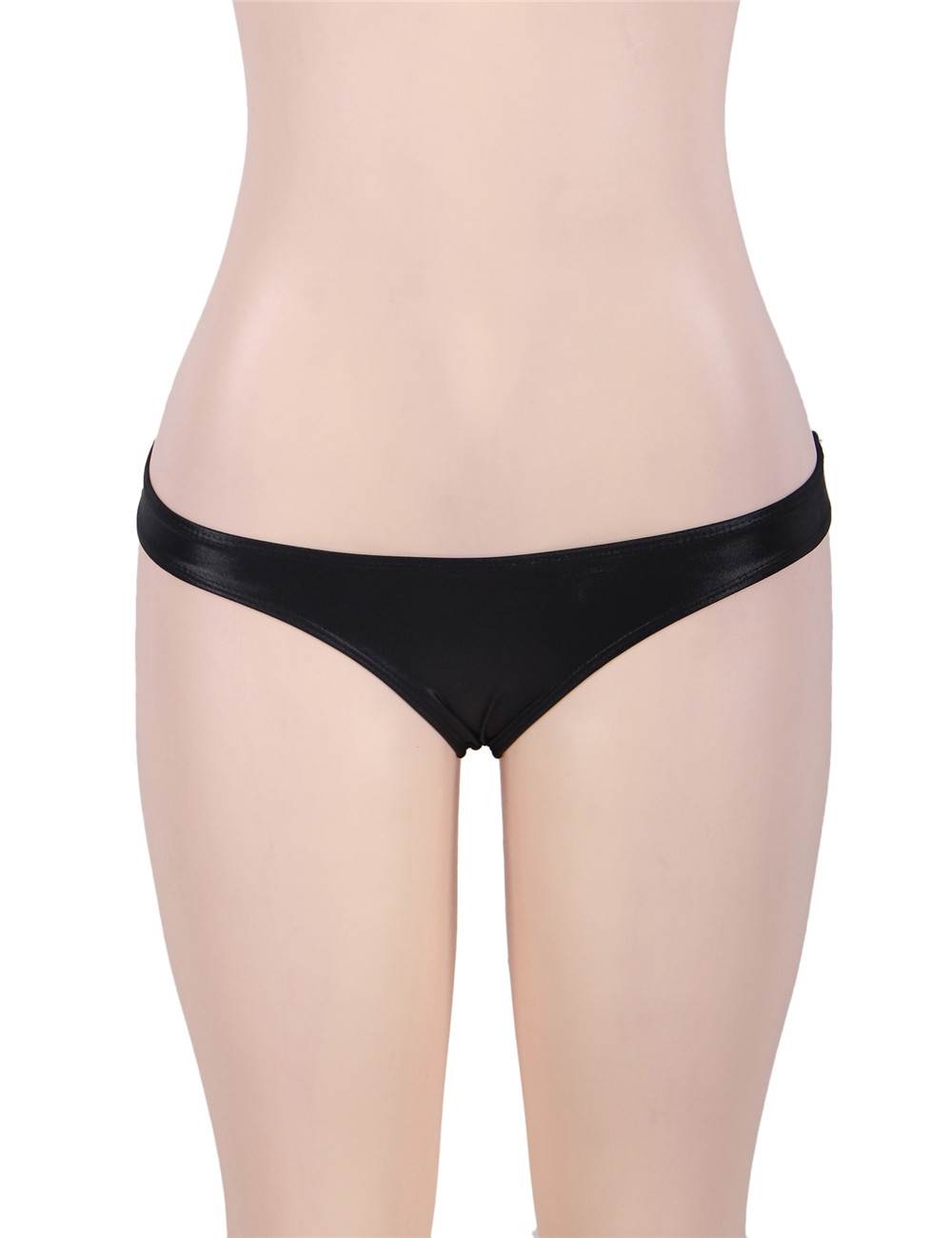 Black High Neck Lace Leather Bra Set