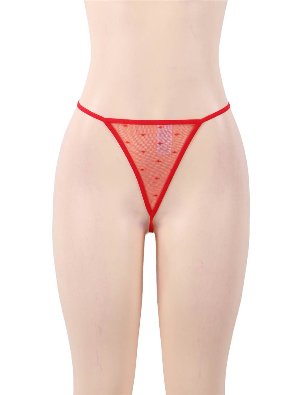See-through Mesh Garter Lingerie with G String - Red