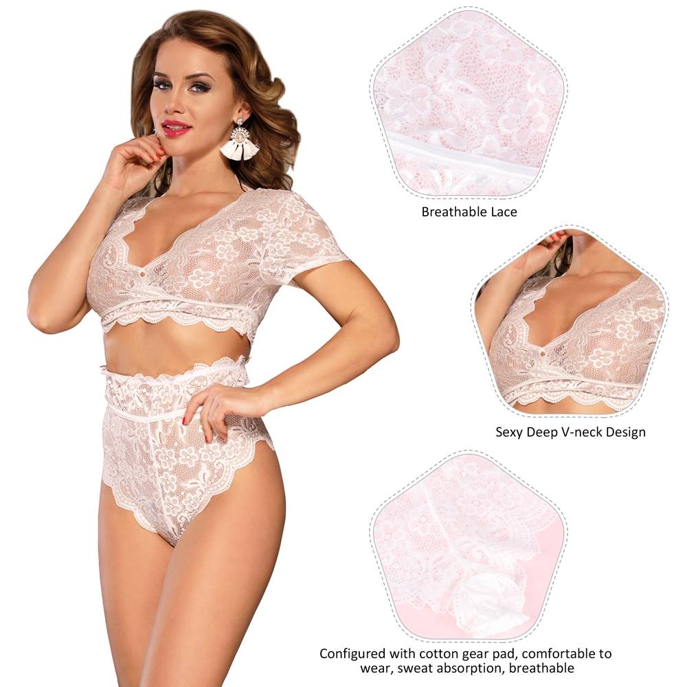 Plus Size High Waist Full Lace Bra Panty Underwear - 6 Colours