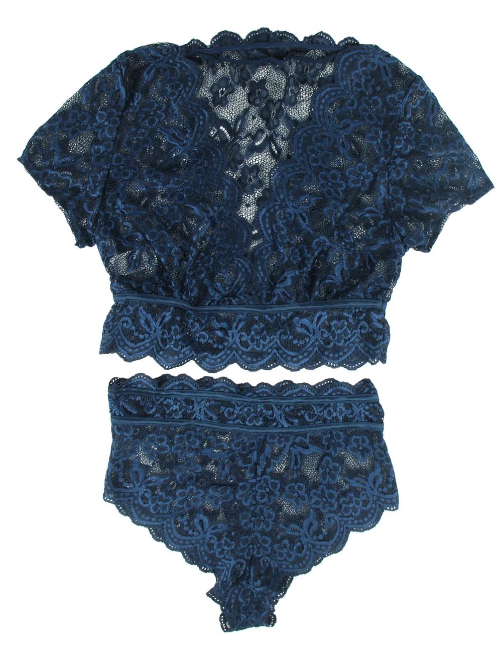 Plus Size High Waist Full Lace Bra Panty Underwear - 6 Colours