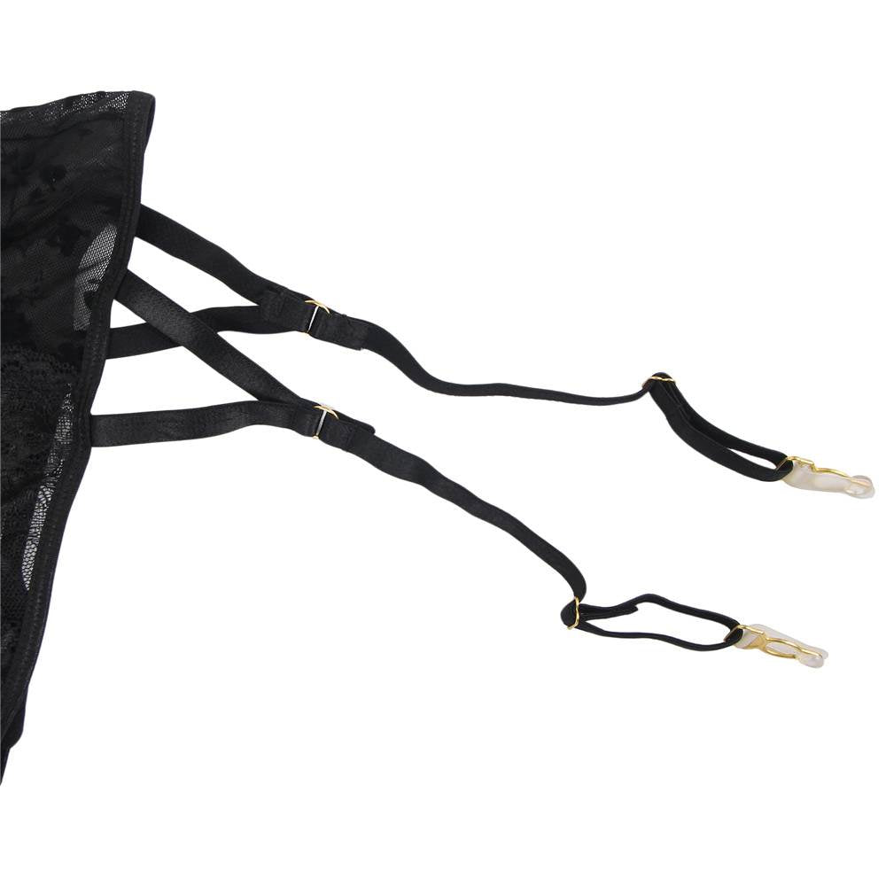 Exquisite Flocking Lace Garter Lingerie with Underwire Plus size