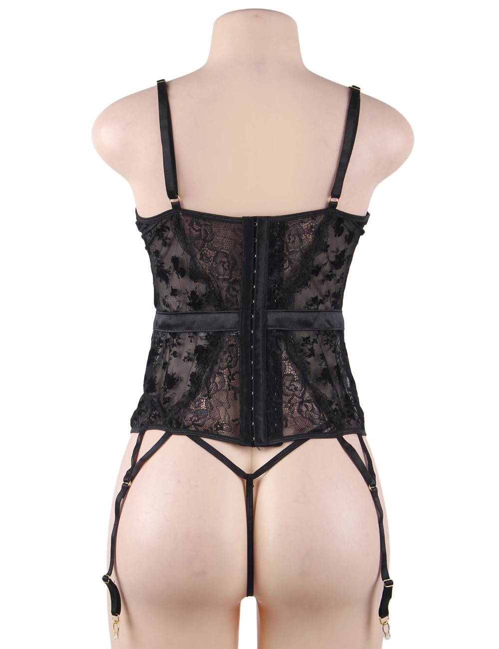 Exquisite Flocking Lace Garter Lingerie with Underwire