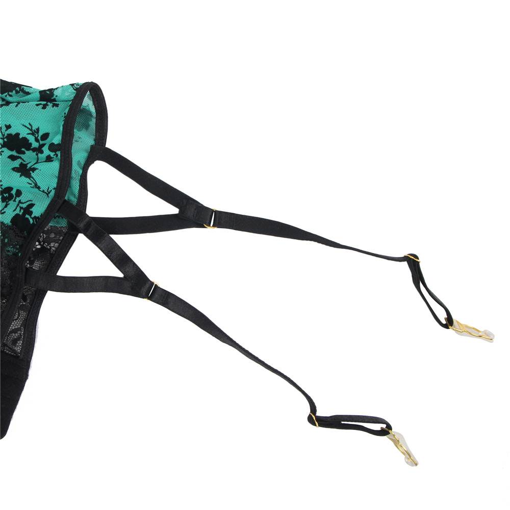 Lace Garter Lingerie with Underwire Green