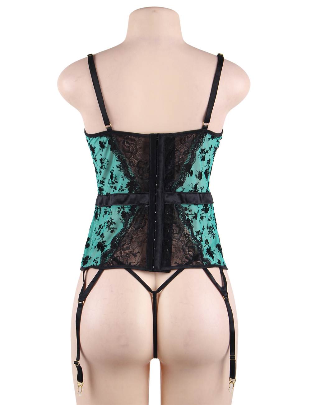 Lace Garter Lingerie with Underwire Green