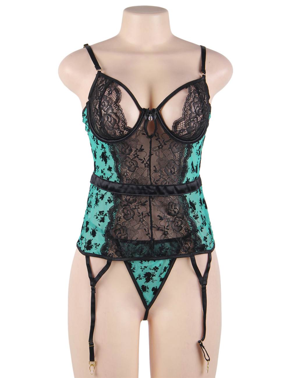Lace Garter Lingerie with Underwire Green