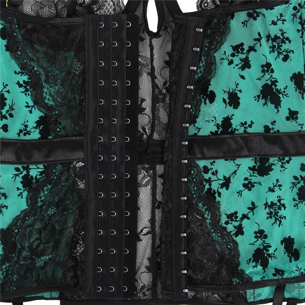 Lace Garter Lingerie with Underwire Green