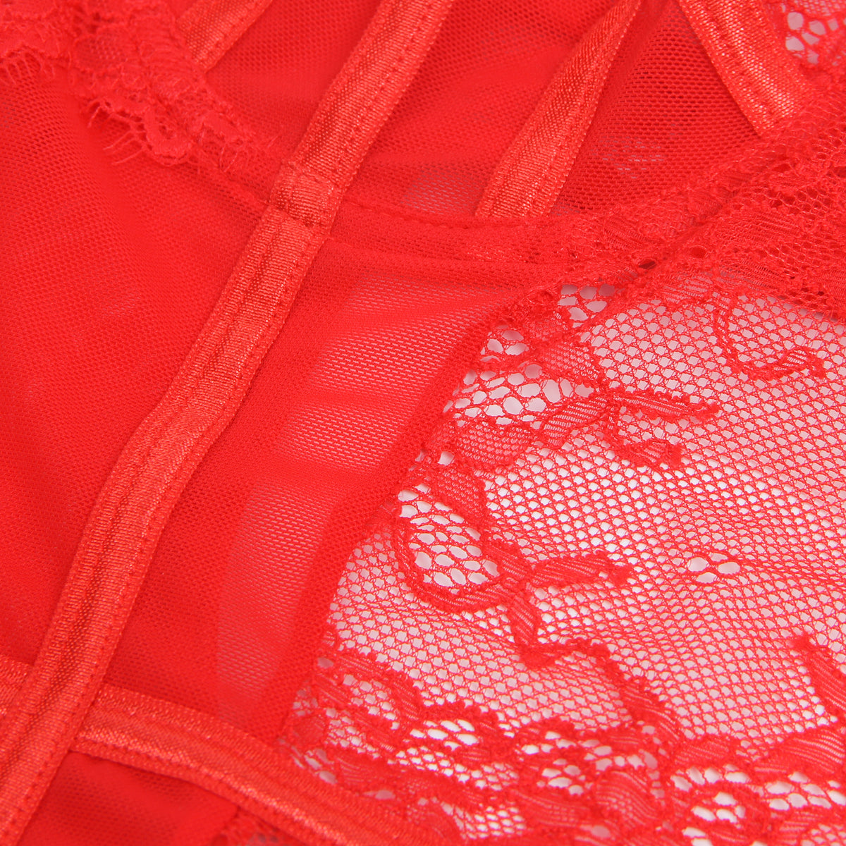 Sexy Lace Crotchless Garter Bodysuit Red