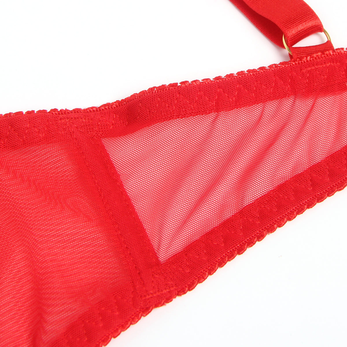 Red Sexy Mesh Heart Chain Bra Set.