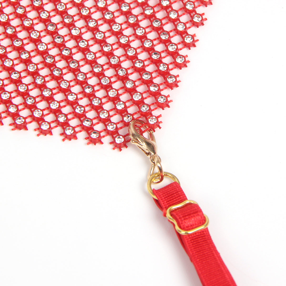 Red Sexy Mesh Heart Chain Bra Set.