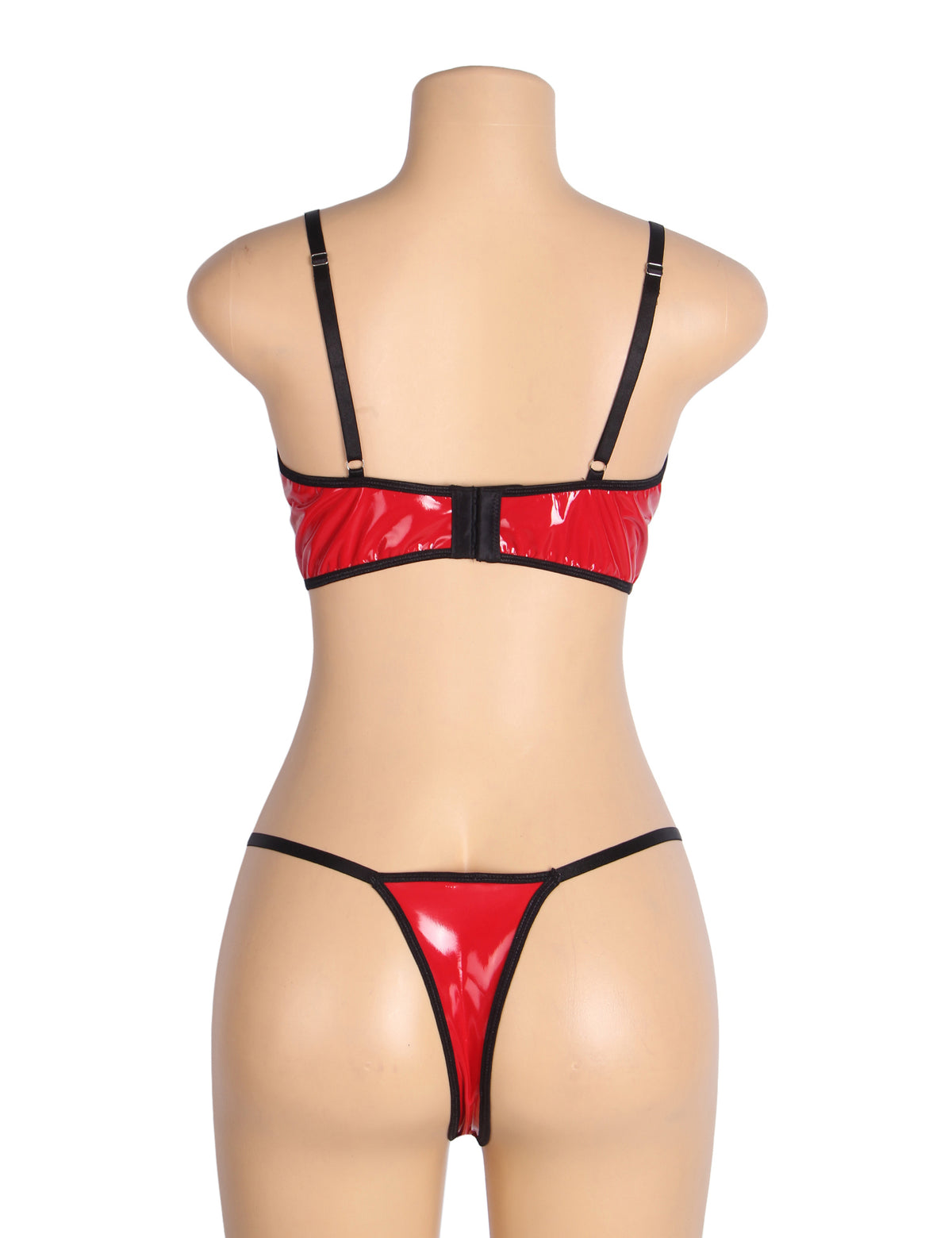 Red Sexy Patent Leather Mesh Zippered Bra Set