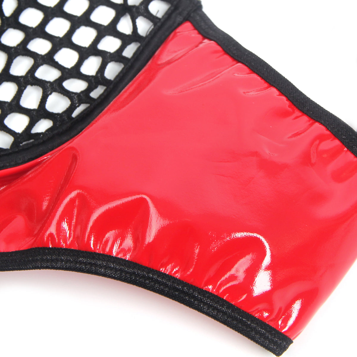 Red Sexy Patent Leather Mesh Zippered Bra Set
