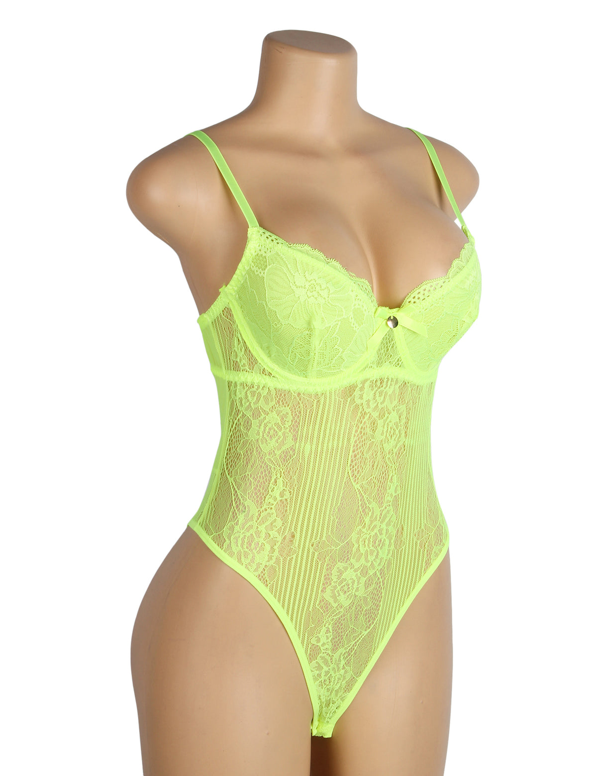 Sexy Lace Push Up Open Crotch Bodysuit green