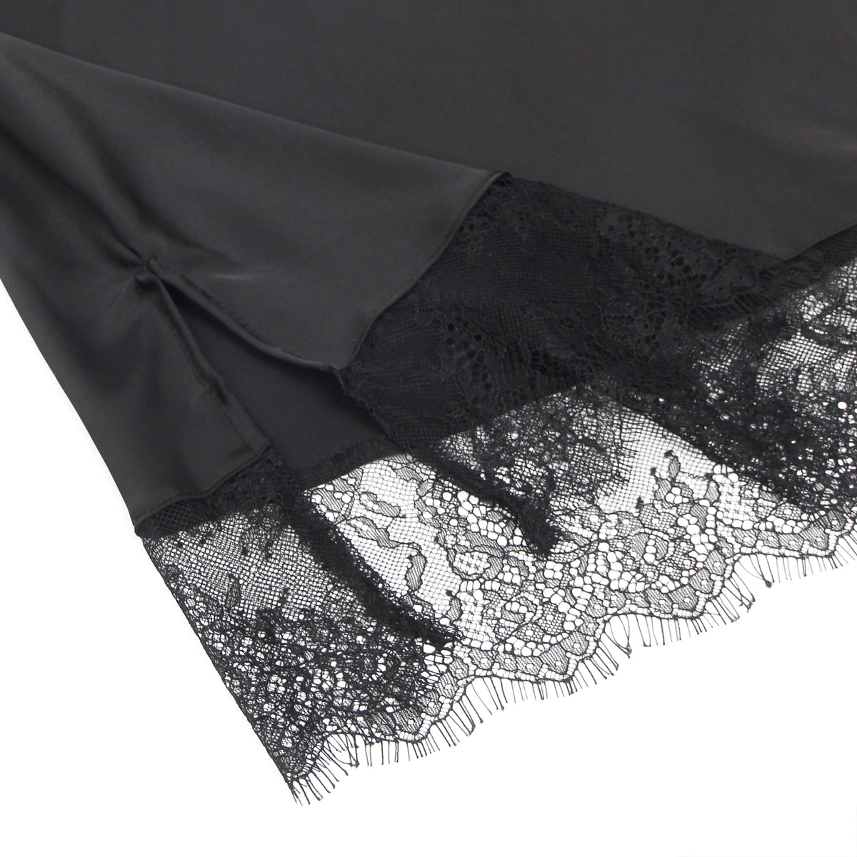 Black Sexy Satin Eyelash Lace Suspender Nightdress