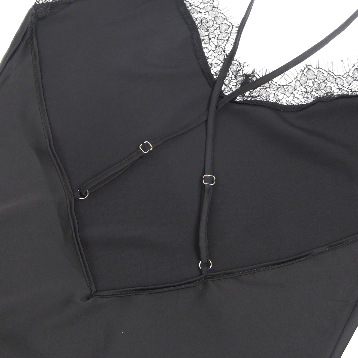 Black Sexy Satin Eyelash Lace Suspender Nightdress