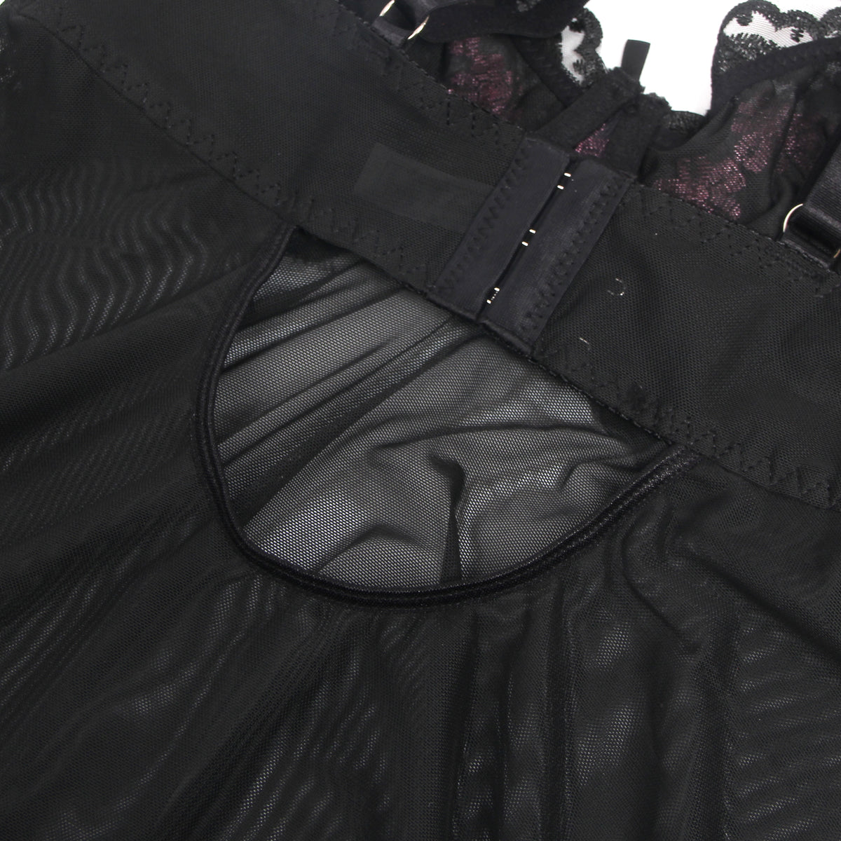 Black Sexy Mesh Embroidery Lace Lift Bra Suspender Nightdress