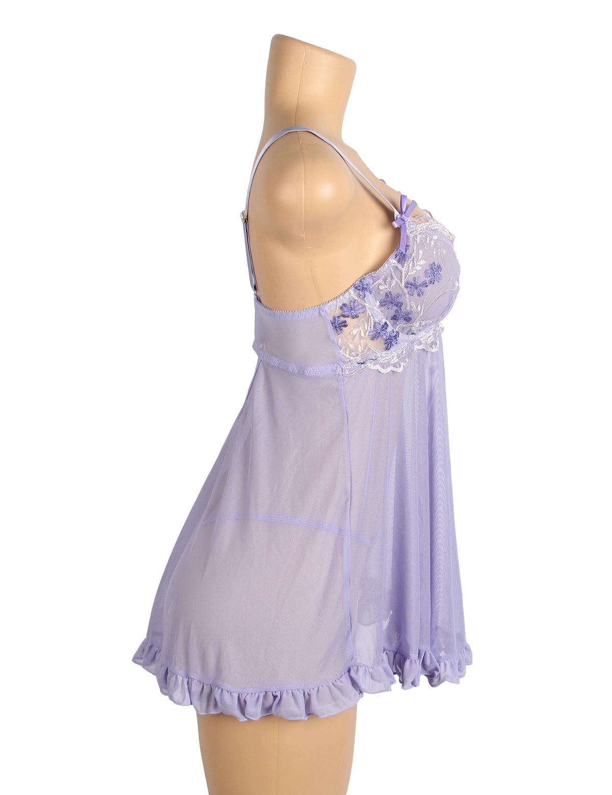 Purple Sexy Mesh Embroidery Lace Lift Bra Suspender Nightdress