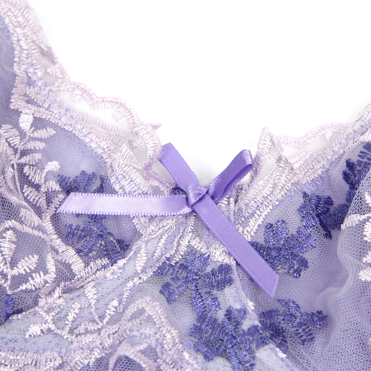 Purple Sexy Mesh Embroidery Lace Lift Bra Suspender Nightdress