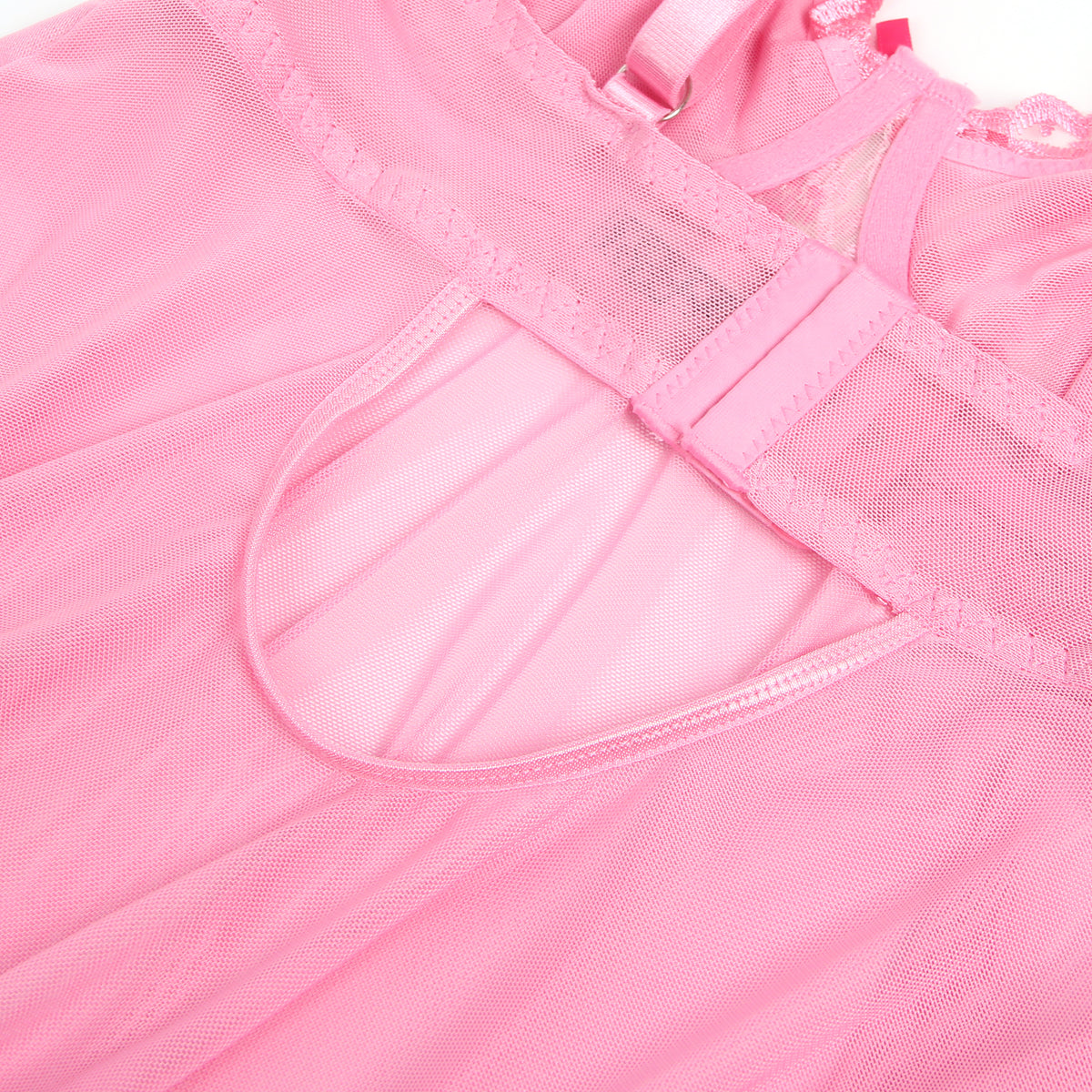 Pink Sexy Mesh Embroidery Lace Lift Bra Suspender Nightdress