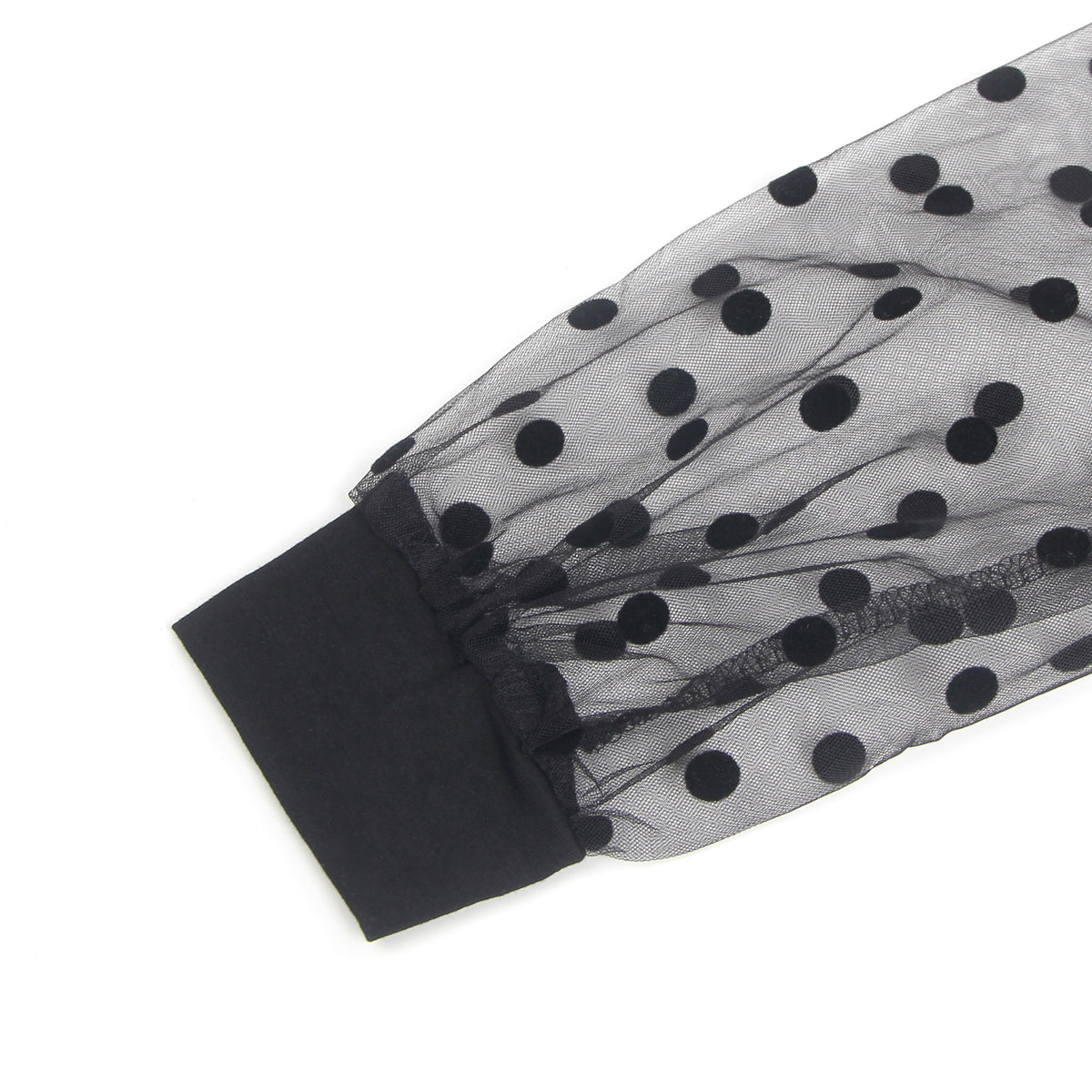 Black Sexy Deep V Neck Polka Dot Mesh Long Sleeves Open Crotch Bodysuit