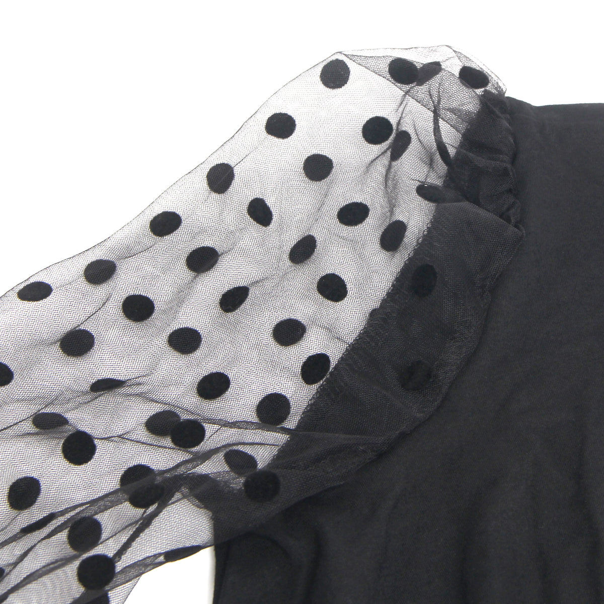 Black Sexy Deep V Neck Polka Dot Mesh Long Sleeves Open Crotch Bodysuit