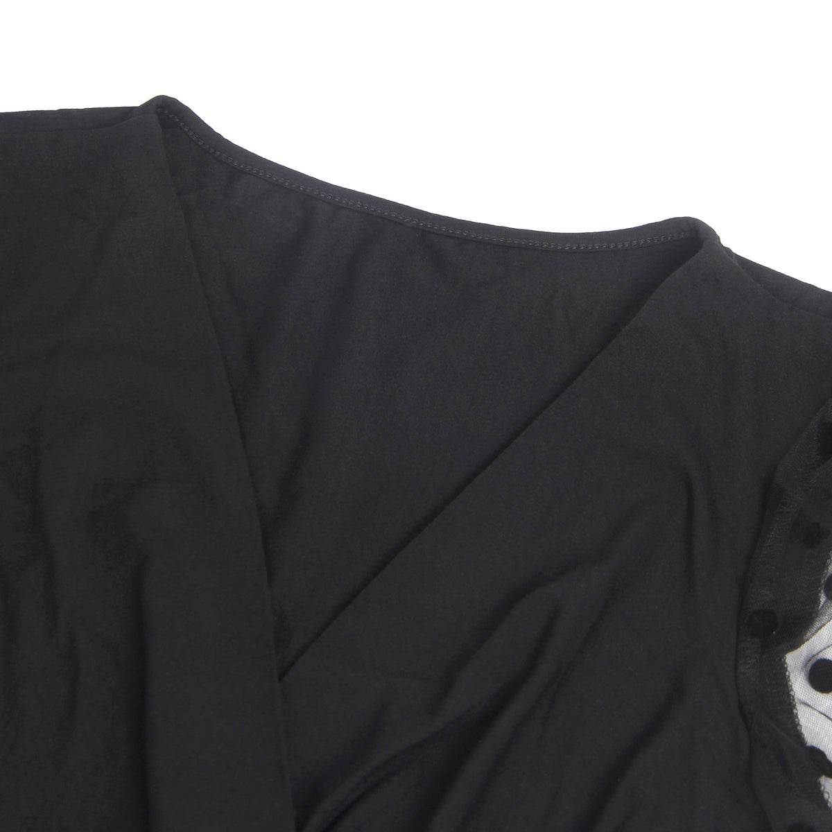 Black Sexy Deep V Neck Polka Dot Mesh Long Sleeves Open Crotch Bodysuit