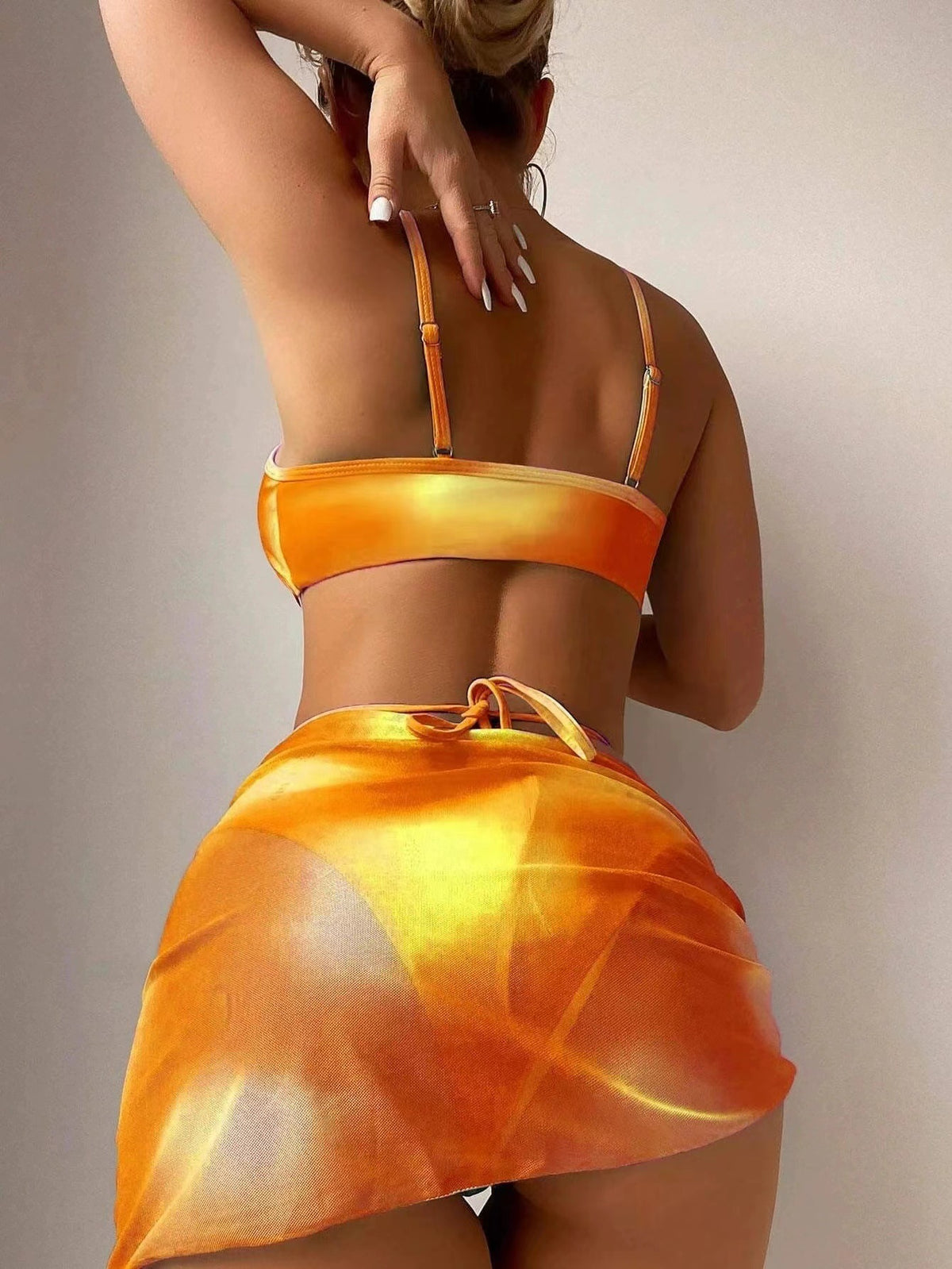 Tie dye bikini swimsuit women's three piece set mesh skirt split bikini swimsuit