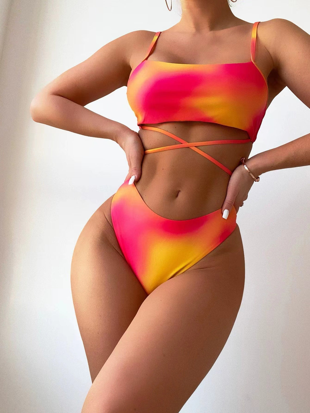 Tie dye bikini swimsuit women's three piece set mesh skirt split bikini swimsuit