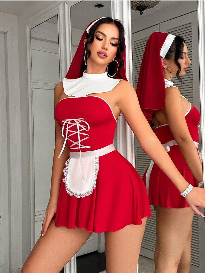 Sexy Maid Costume Role-Playing Bondage Backless Lingerie Set for Women