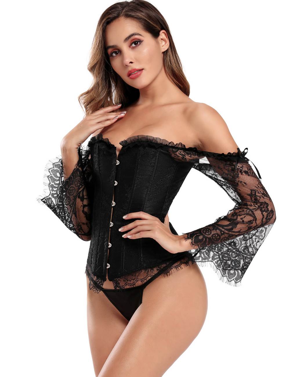 Sexy Lace Sleeves Stitching Corset 2 colours