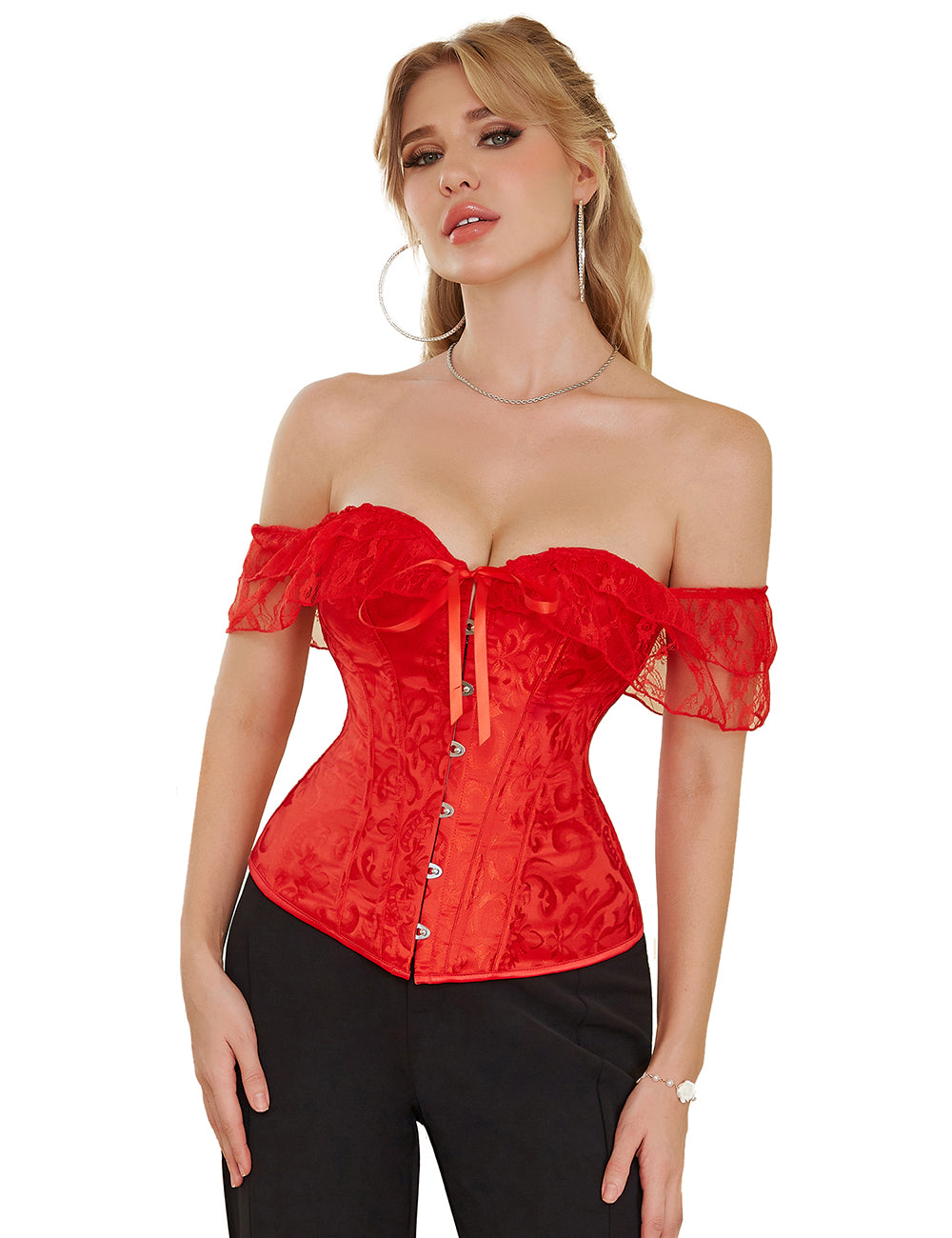 Off Shoulder Lace Corset - RED