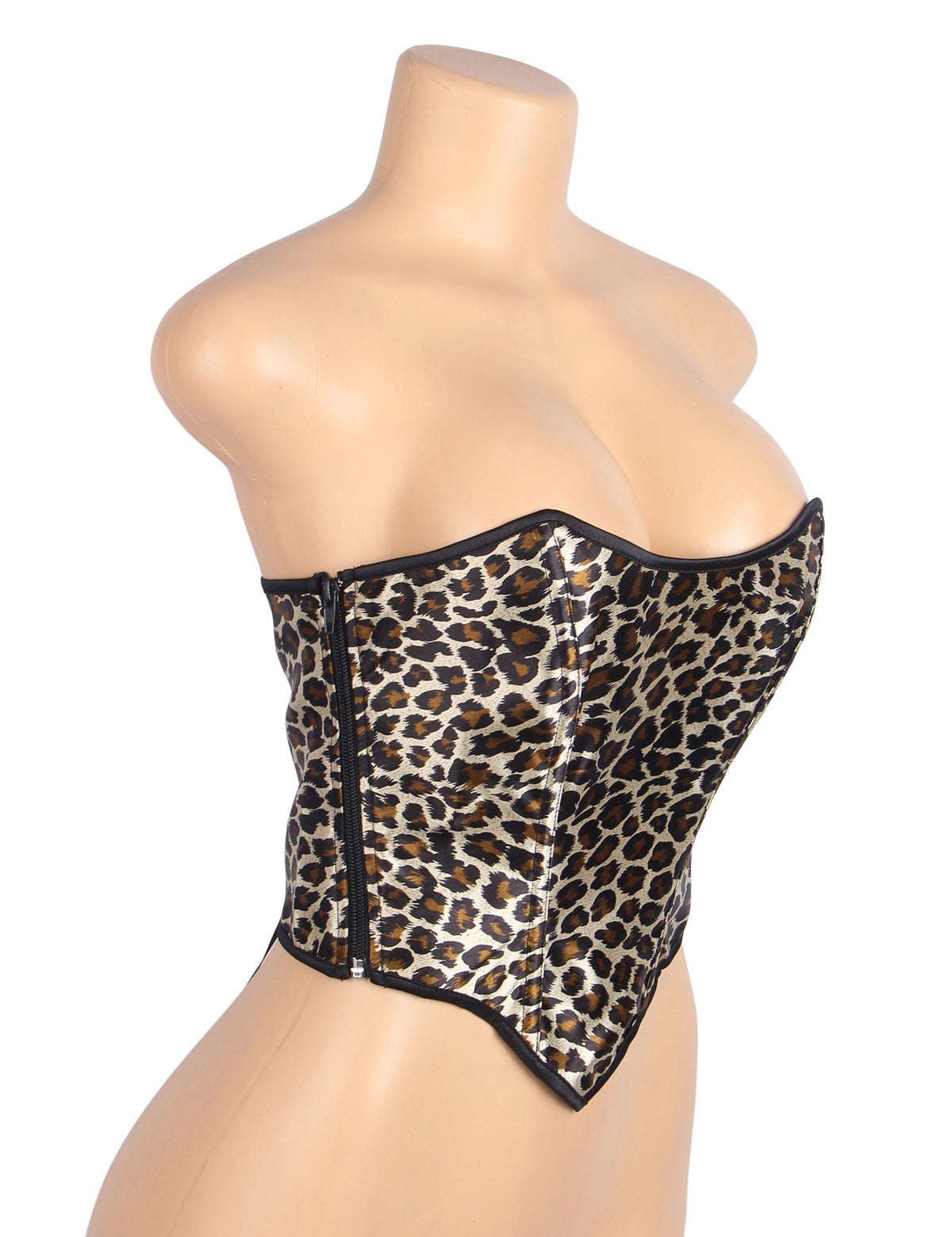 Leopard Print Off Shoulder Palace Style Zippered Corset
