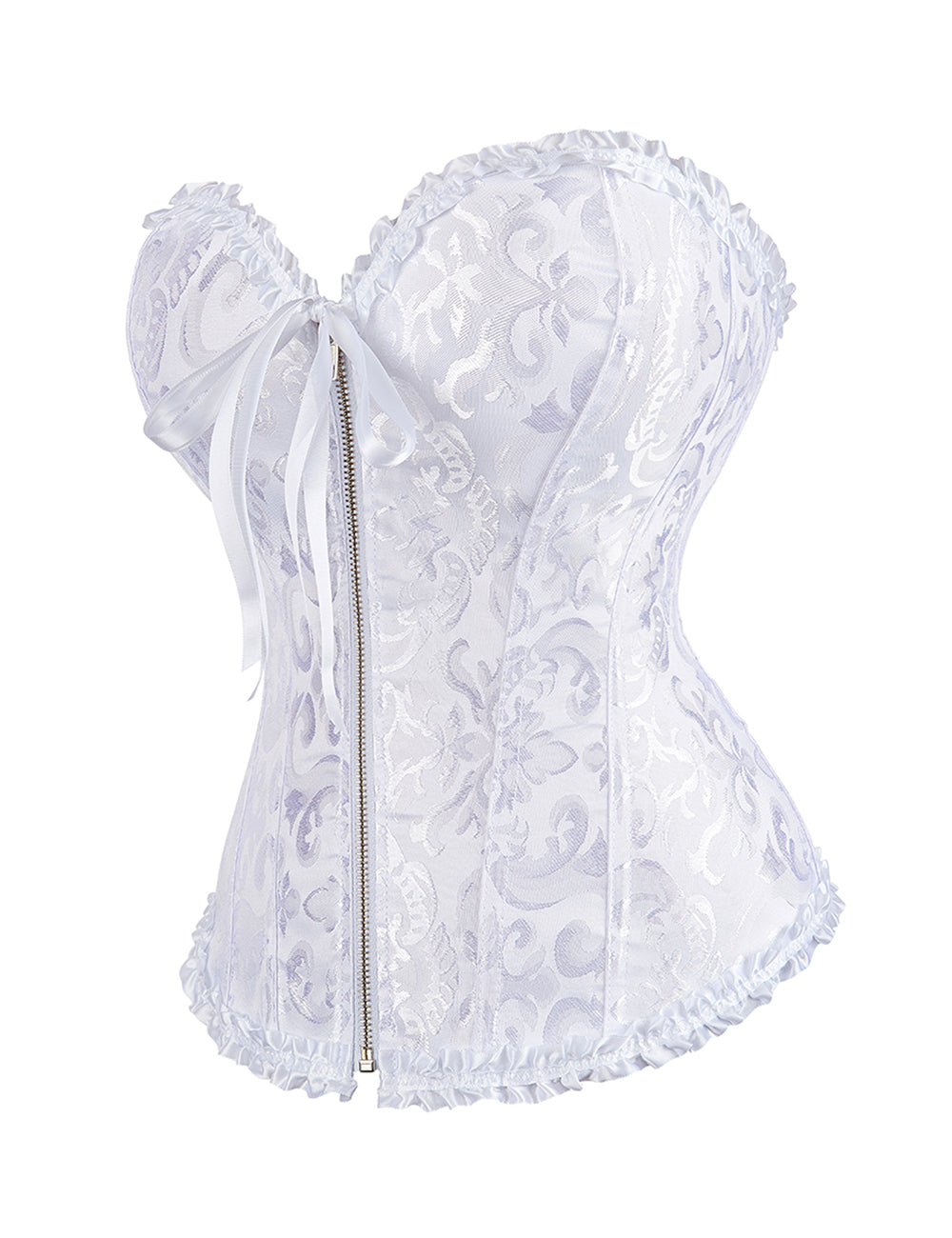 Embroidered Zippered Palace Style Corset - White