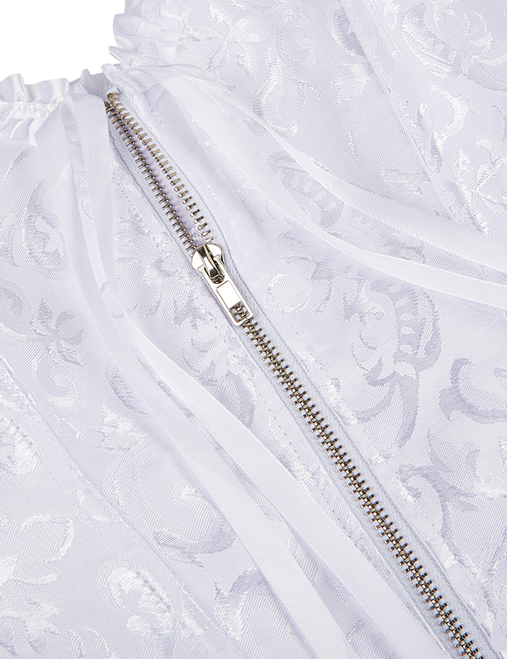 Embroidered Zippered Palace Style Corset - White