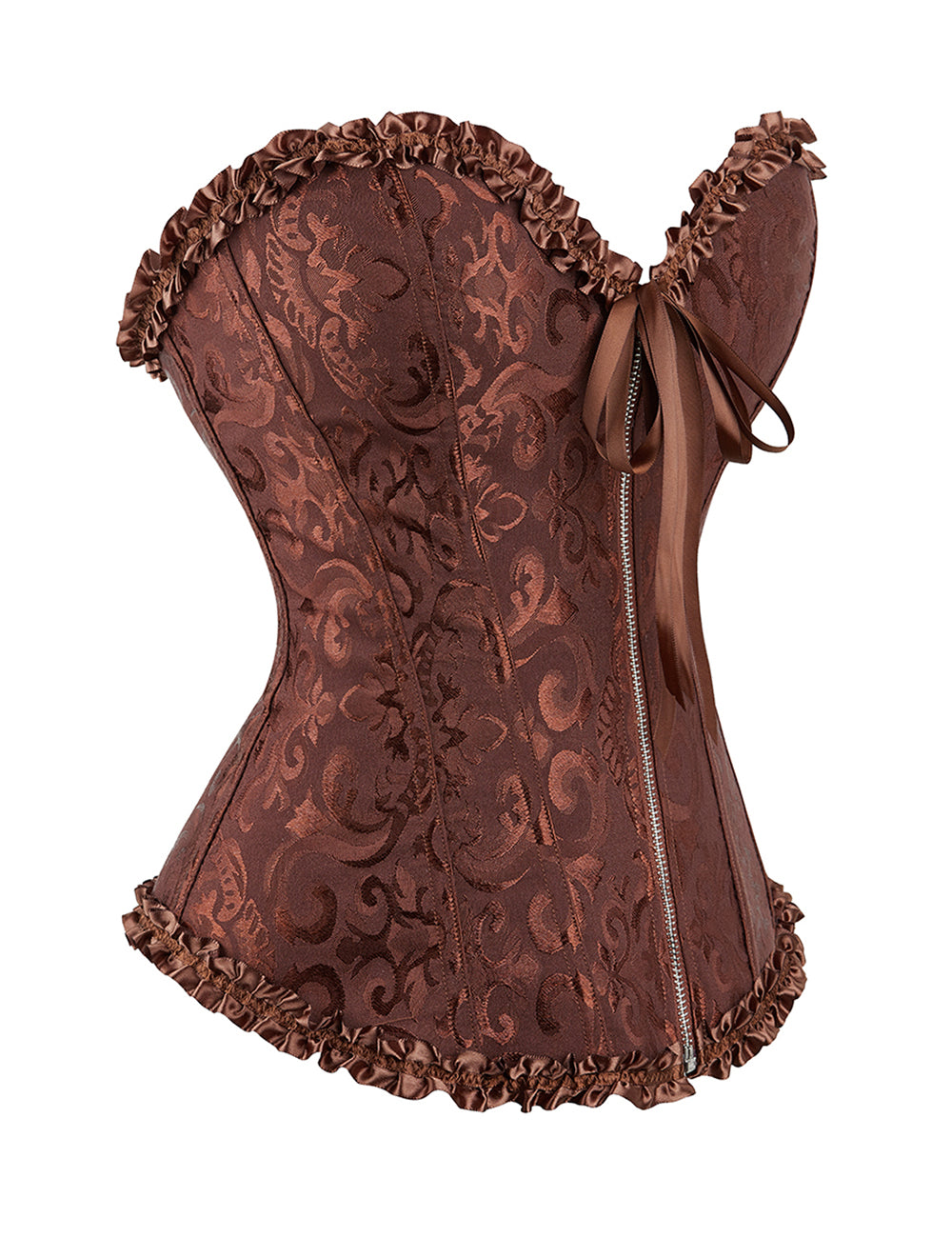Embroidered Zippered Palace Style Corset - Brown